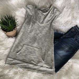 hooded gray tank top with open cris-cross back